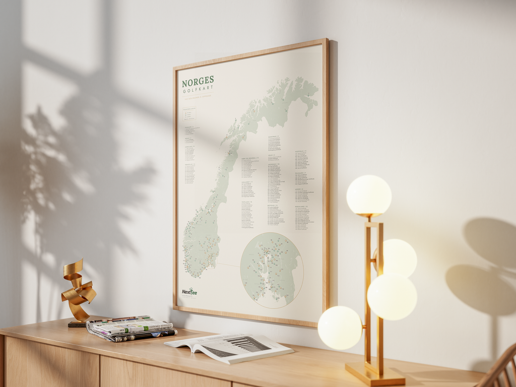 Norges Golfkart golfplakat innrammet, stilren gave til golfentusiaster